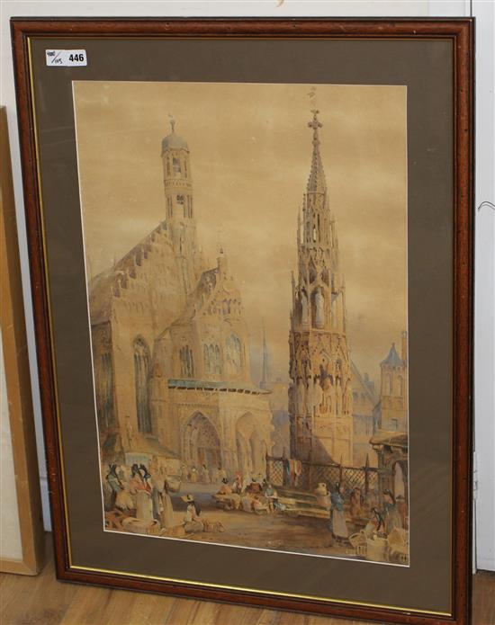 Manner of Samuel Prout, watercolour, View of Nuremberg, 68 x 47cm
